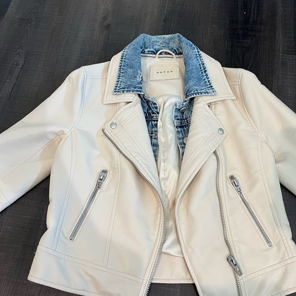 Blanknyc ivory faux leather jacket with removable denim collar - Picture 3 of 11